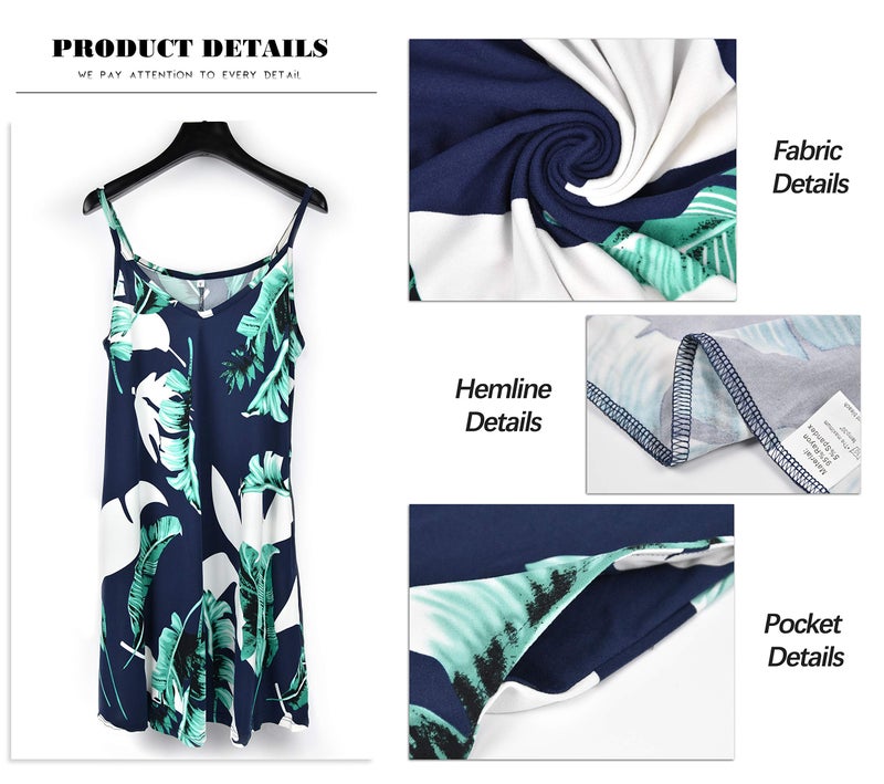 MISFAY Women's Summer Spaghetti Strap Casual Swing Tank Beach Cover Up Dress with Pockets (Print Blue,S) - Image 4